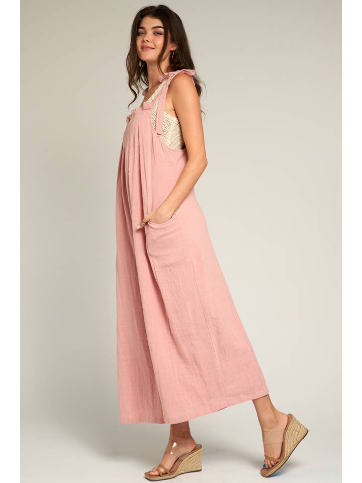 En Crème - Wholesale Jumpsuit - Women's - Ruched Neck Shoulder Tie Loose Fit Jumpsuit29