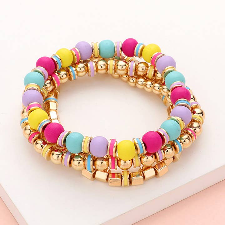 4ST - Houten Bal Metalen Kralen Stretch Armbanden voor wholesale door Sensibling Corp.