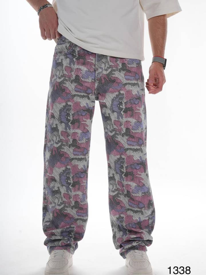 Mens Multicolor Abstract Pattern Wide Leg Pants 0425C1338 for wholesale by Monocloth