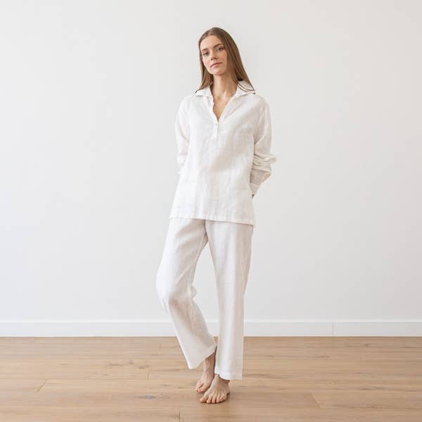 LinenMe - Wholesale Sleepwear Set - Women's - Linen Pyjama White Alma