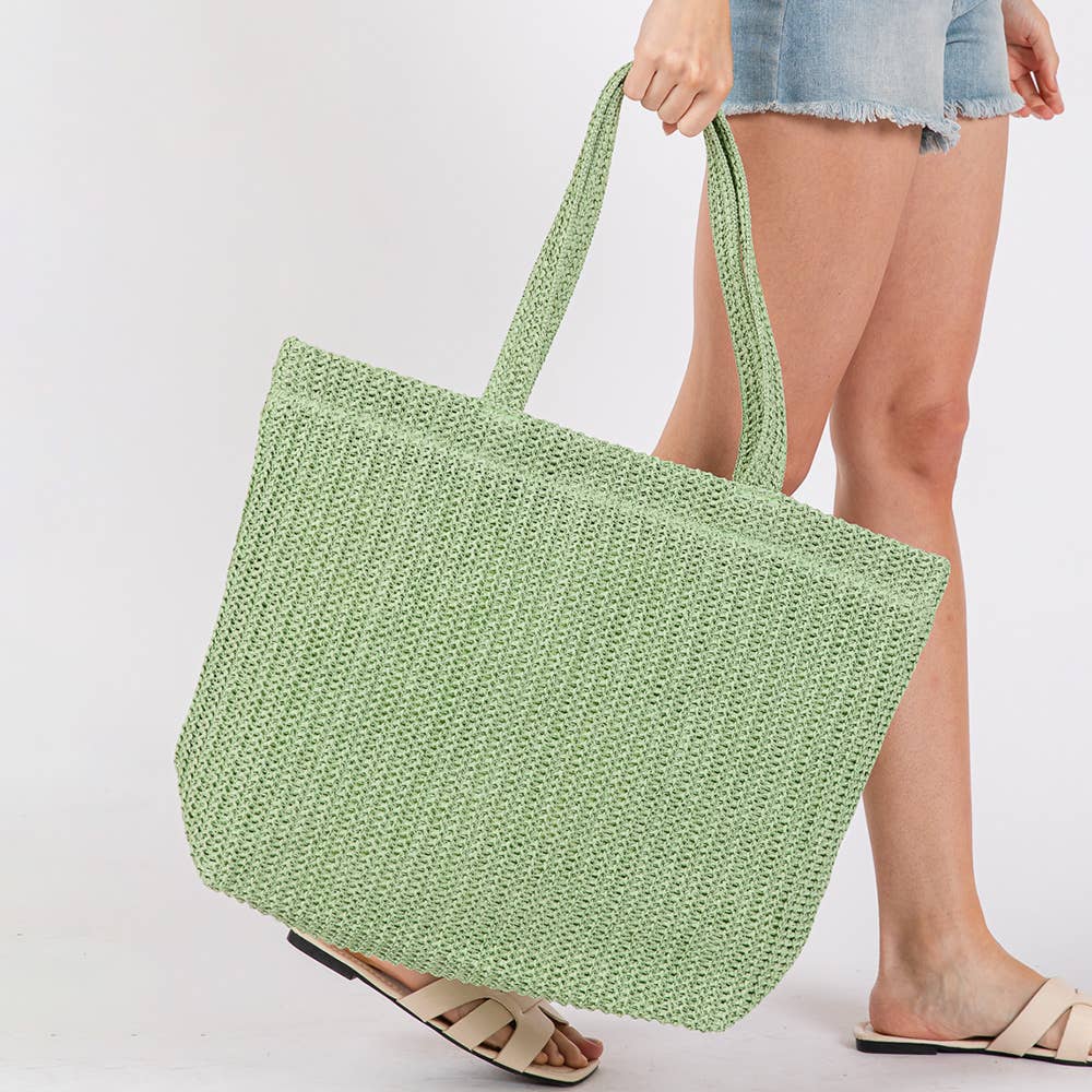 Sensibling Corp. - Wholesale Beach Bag - Solid Crochet Straw Tote Bag / Beach Bag
14