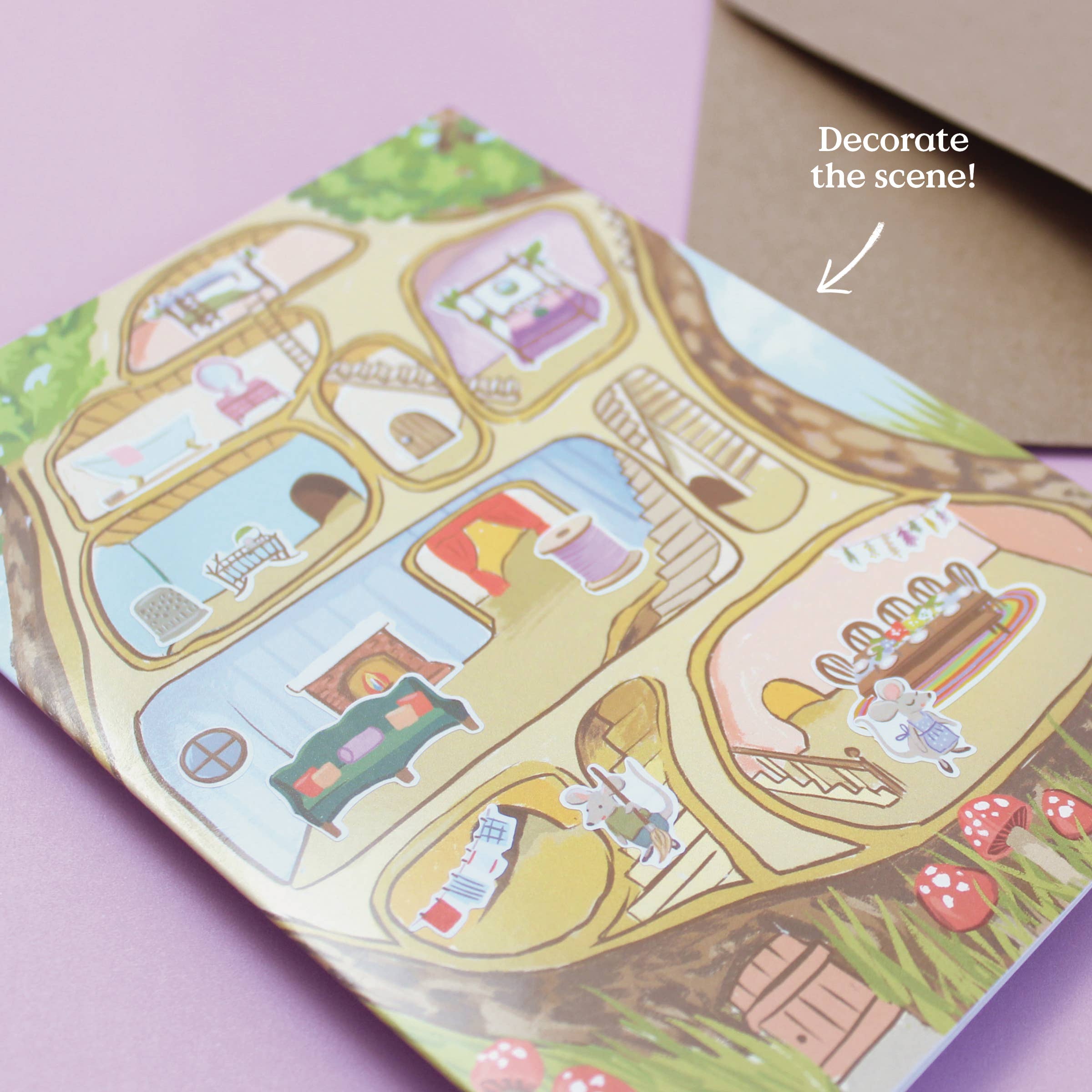 Inklings Paperie - Wholesale Everyday Greeting Card - Sticker Scene Card - Mouse House8