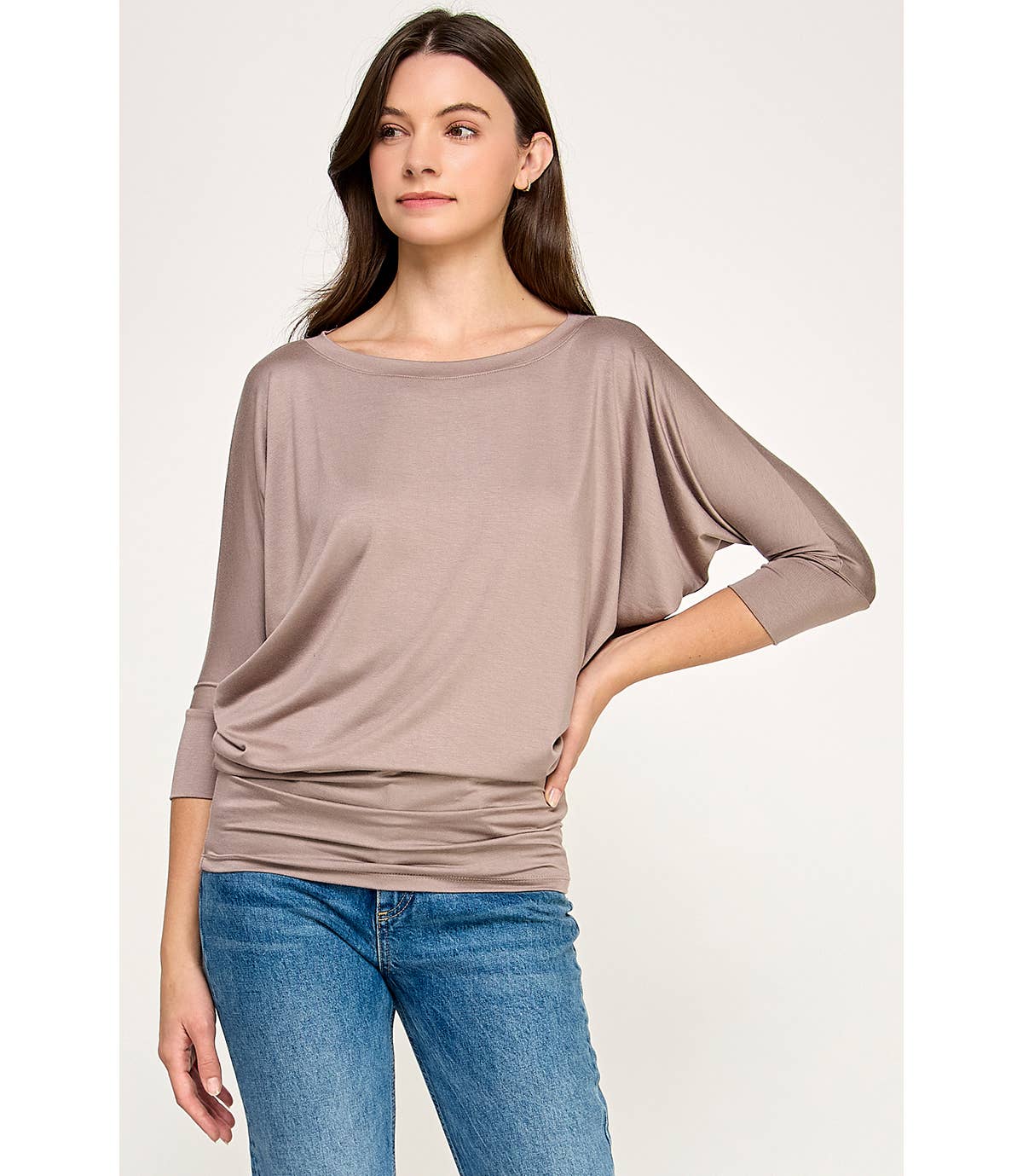 Heimious - Wholesale Knit Top - Women's - 3/4 Dolman Sleeve Round neck Modal Jersey  Top, 250390