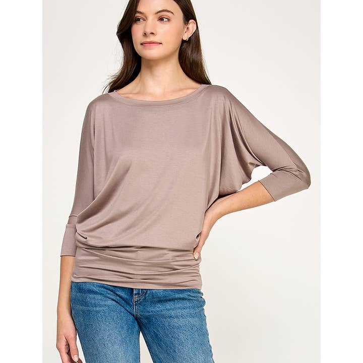 Heimious - Wholesale Knit Top - Women's - 3/4 Dolman Sleeve Round neck Modal Jersey Top, 250390