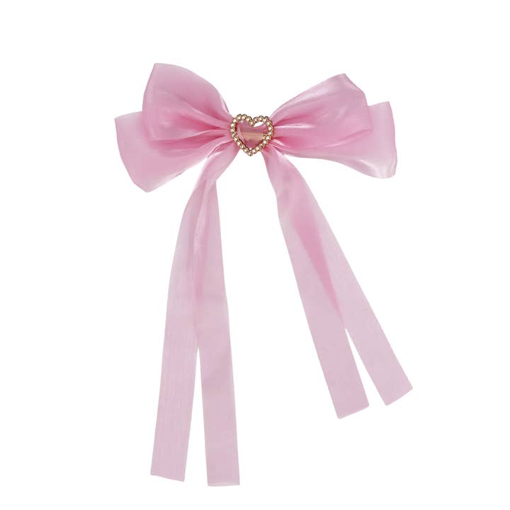 Cap Zone - Wholesale Hair Clip - Kids - Bling Heart Chiffon Polyester Ribbon Hair Clip7