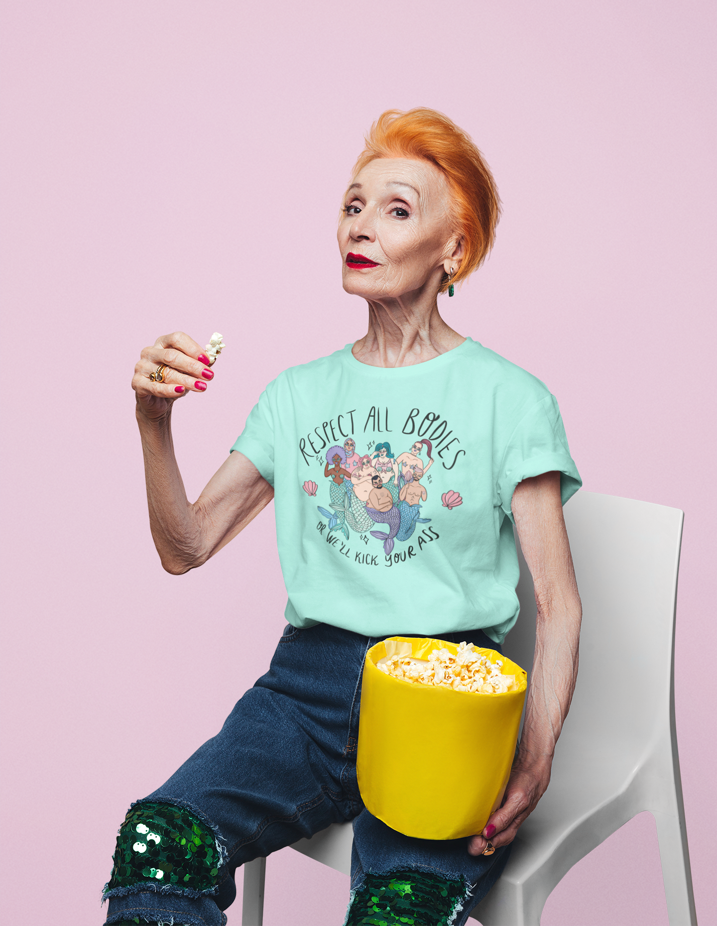 Chiaralascura – wholesale T-shirts med screentryck – Dam – Unisex t-shirt i ekologisk bomull med Body Positive sjöjungfruar11