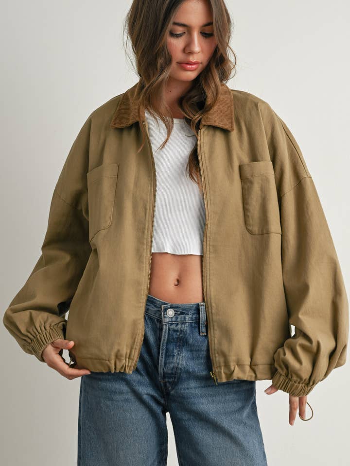 BUTTERMELON - Wholesale Jacket - Women's - Cord Collar Zip-Front Long Sleeve Jacket - BMJ7780
