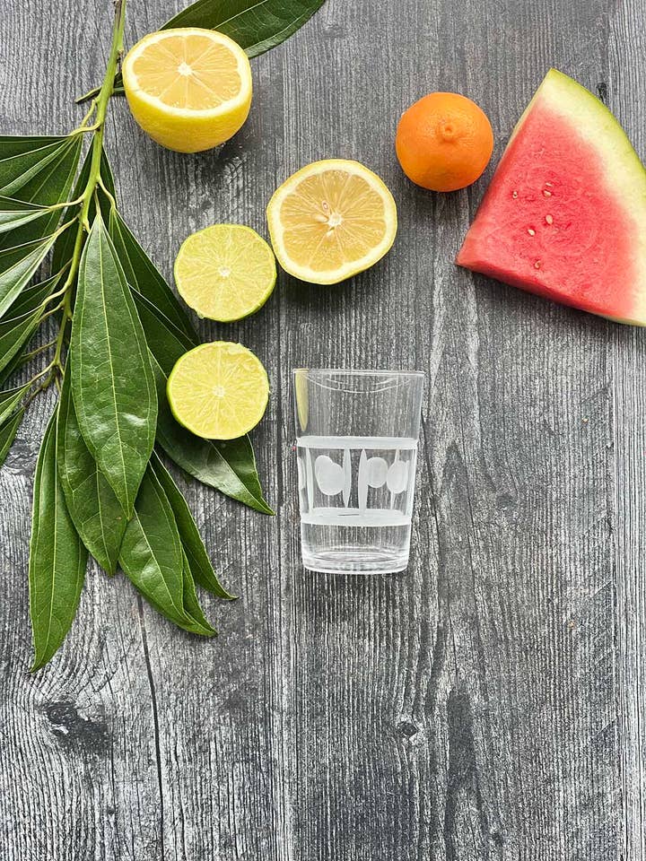 Set of 6 Tea Glasses Carved Clear Frosted Circles for wholesale by Scents and Feel