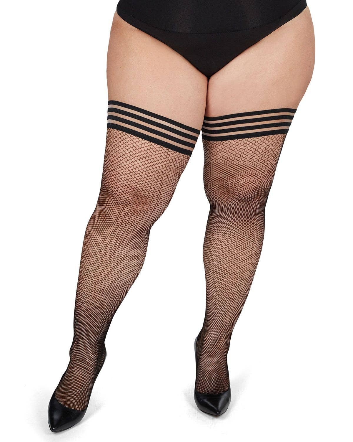 Black Red Plus Size Curvy Backseam Fishnet Thigh High Stocking for wholesale on Faire2