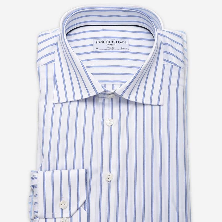 English Threads - Wholesale Button Down Shirt - Men's - Navy Striped Twill Shirt - Slim Fit