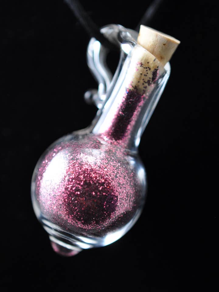 Rose Gold Fairy Dust Glass Necklace Bottle for wholesale by Crystal Dragon