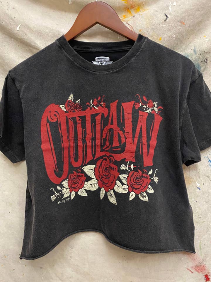 Country Deep Apparel - Wholesale Screen Printed T-Shirt - Women's - Outlaw Relaxed Cropped Acid wash T-shirt 1