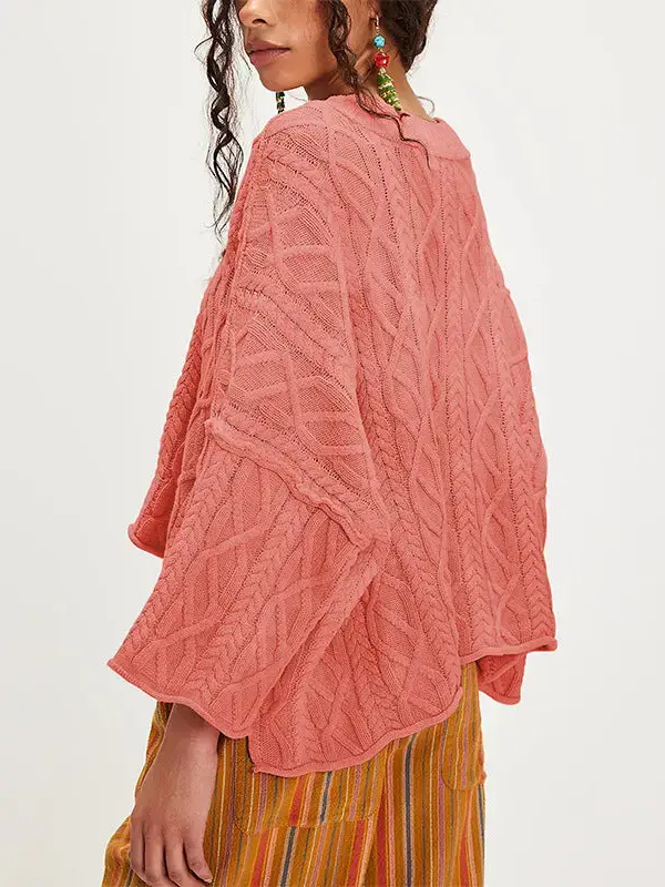 Lovesoft - Wholesale Knit Sweater - Women's - Cropped Cable Knit Sweater with Bell Sleeves1