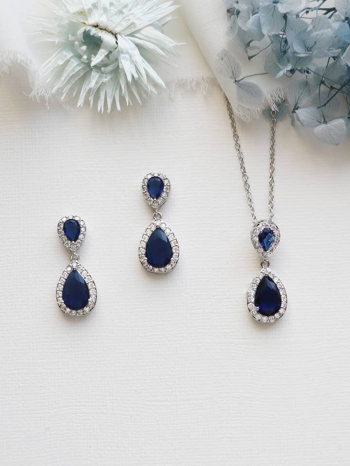 Kensley Saffierblauwe Sieradenset voor wholesale door allureweddingjewelry