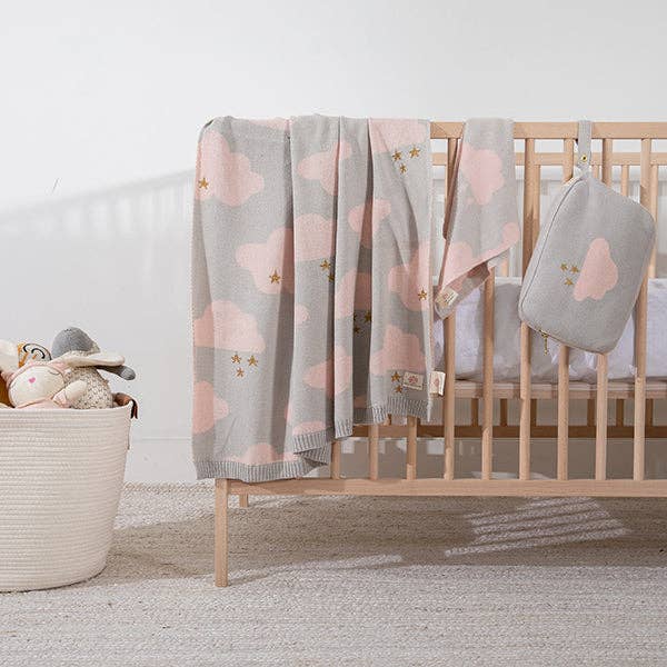Dreamy Organic Cotton Baby Blanket and Burp Cloth Set for wholesale by Pink Lemonade
