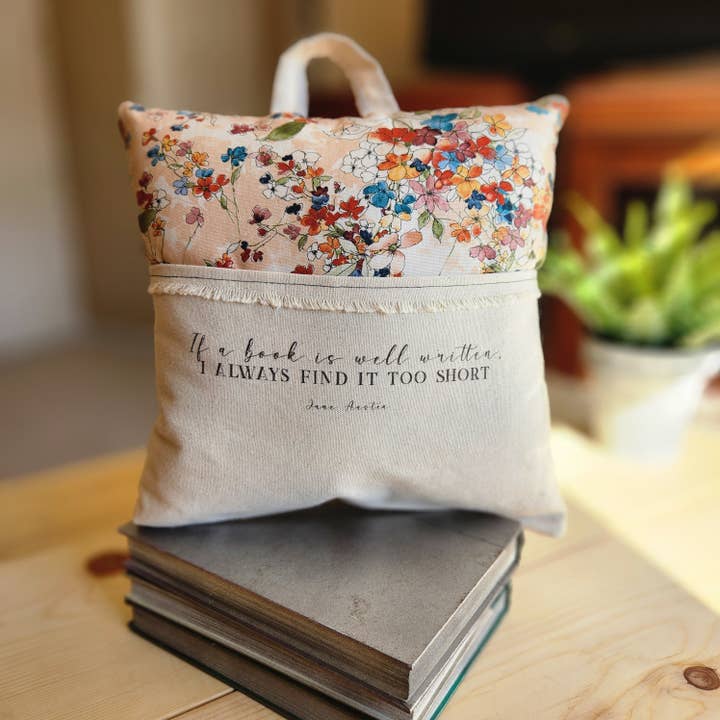 Desmond Brown - Wholesale Travel Pillow - Well Written Book, Austen, Reading Pillow, floral print1