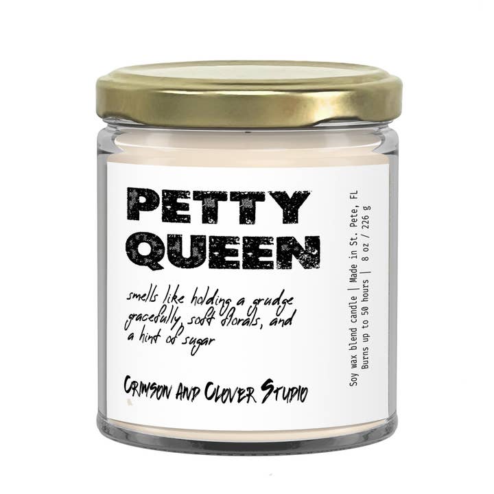 Bougie humoristique Petty Queen — Fleurs douces pour la vente par Crimson and Clover Studio