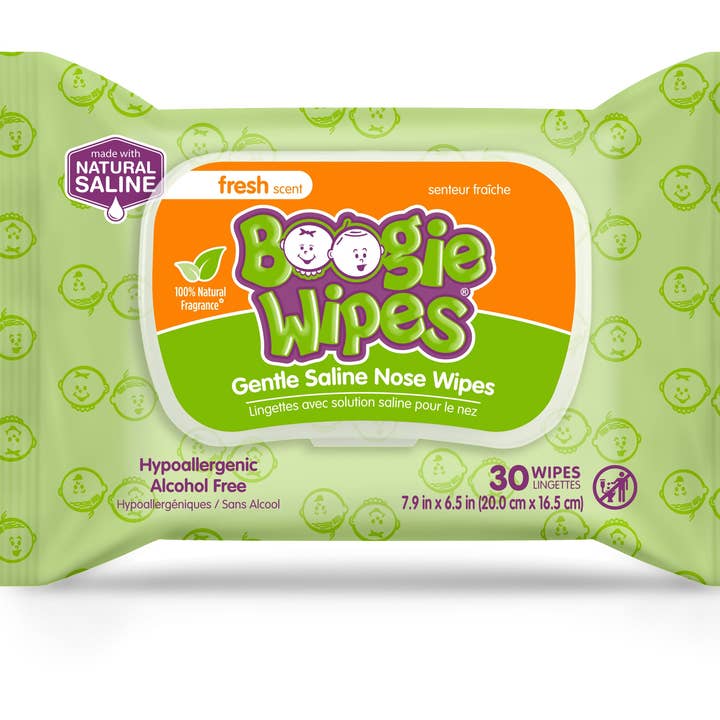 Earth Mama Organics - Wholesale Face & Body Wipes - Boogie Saline Nose Wipes, Fresh, 30ct (Case of 12)
