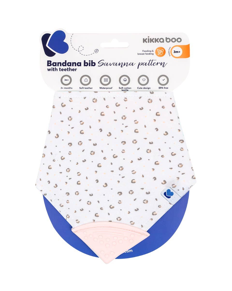 Kikkaboo – wholesale Bandana bib – Savanna Pattern Pink Bandana Bib With Tether2