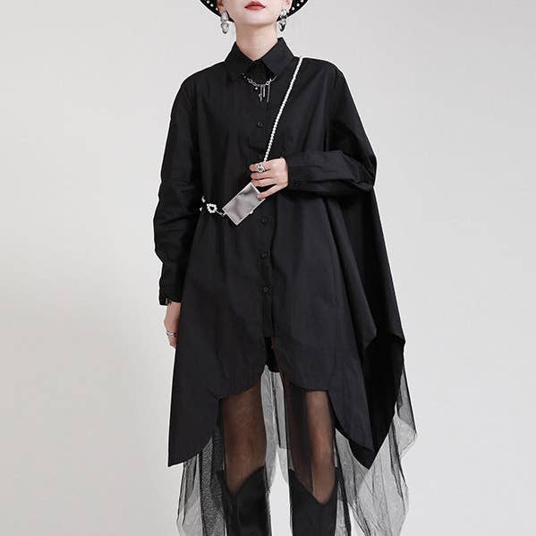 Robe midi urbaine à manches longues avec col à revers et jointures lâches pour la vente par UZ Wholesale Store