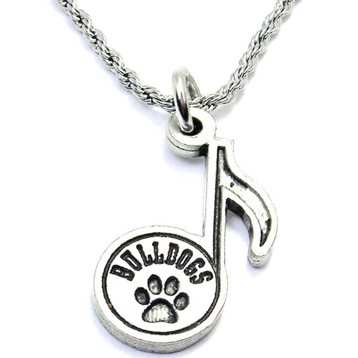 Bulldogs Music Note With Paw Print Single Charm Necklace for wholesale by Chubby Chico Charms