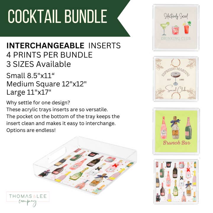 Juego de 4 insertos intercambiables para bandejas acrílicas, elige tu tamaño, paquete de cócteles para venta al por mayor de Thomas and Lee Company