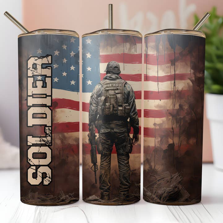 Gobelet patriotique avec drapeau américain « Soldier » militaire pour la vente par FloBama Girls Wholesale