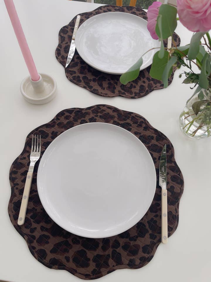 Leopard Scalloped Placemats for wholesale by Sarah Spiegel