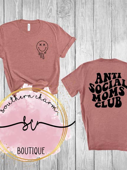 Anti Social Moms Club Mauve Tee for wholesale by Southern Charm Boutique