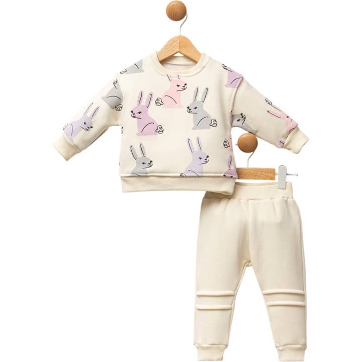 Conjunto de bebé de 2 piezas con camiseta de manga larga y pantalones con motivo de conejo. para venta al por mayor de Cheeky Nomads