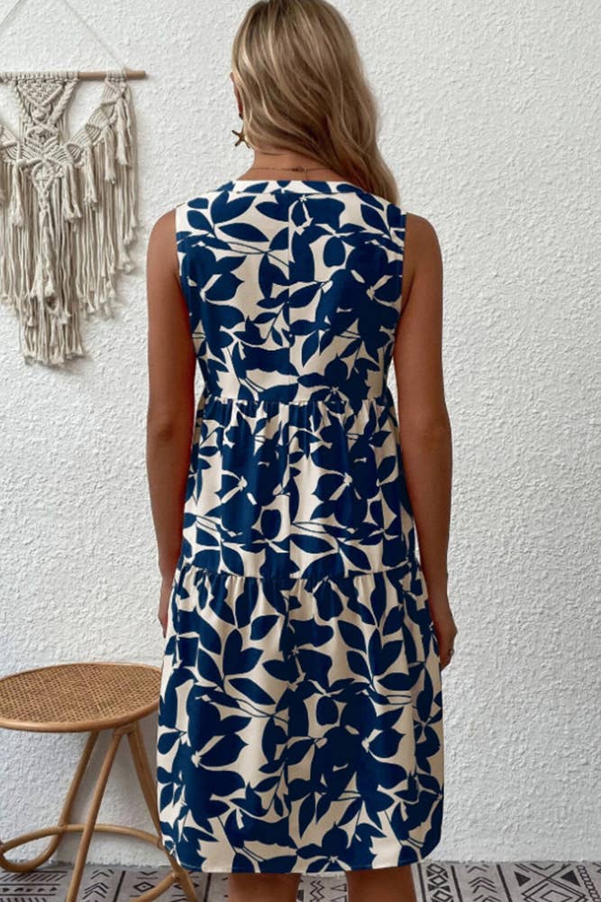 UNISHE – Großhandel Kleid – Damen – Ärmelloses Spleißkleid mit V-Ausschnitt und Blumendruck ZZKF7647