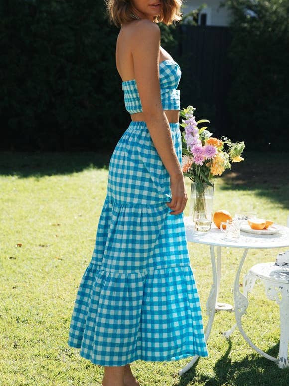 Blue Summer Sexy Plaid Set Hot European US Style for wholesale on Faire5