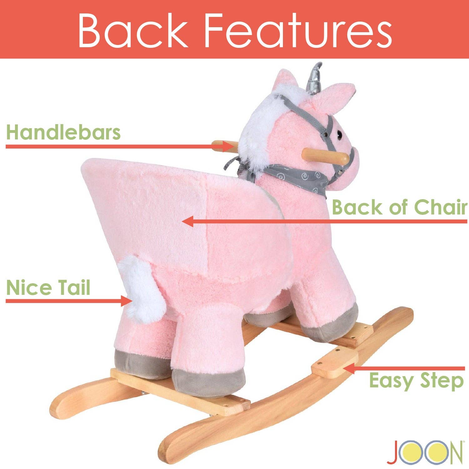 ShopBobbys - Wholesale Rocking Horse - Kids - JOON Luna Ride-On Rocking Horse Unicorn With Sound Effects, Pink-Grey2
