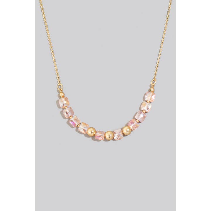 The Looks by Fame Accessories - Wholesale Beaded/Pearl Necklace - Faceted Glass And Metallic Beads Chain Necklace