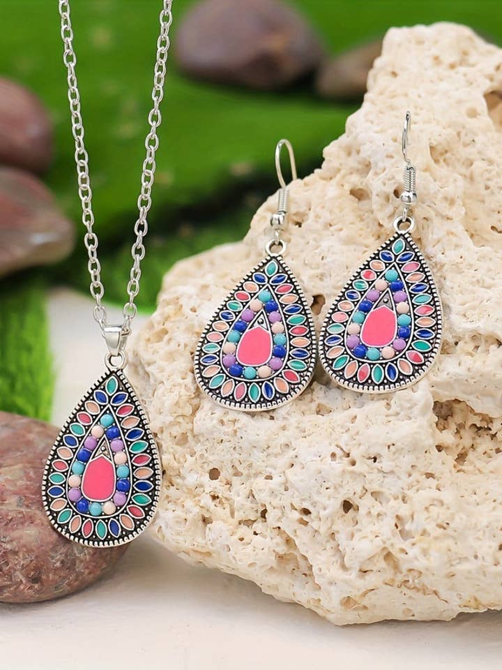 Bohemian Teardrop Earrings and Necklace Set for wholesale by Magia Design