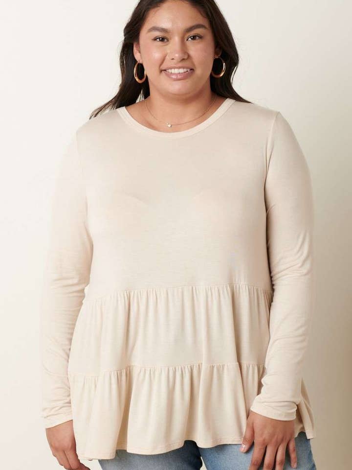 PLUS LANGES SLV-STRICKOBERTEIL AUS BAMBUS MIT 2-STUFIGEN RÜSCHEN für den Großhandel von mittoshop