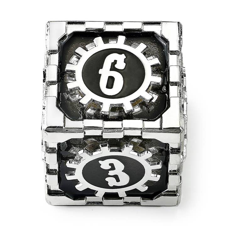 Cogcraft Fidget D6 Taille Mythique - Diesel - Noir & Argent pour la vente par Hymgho Premium Dice
