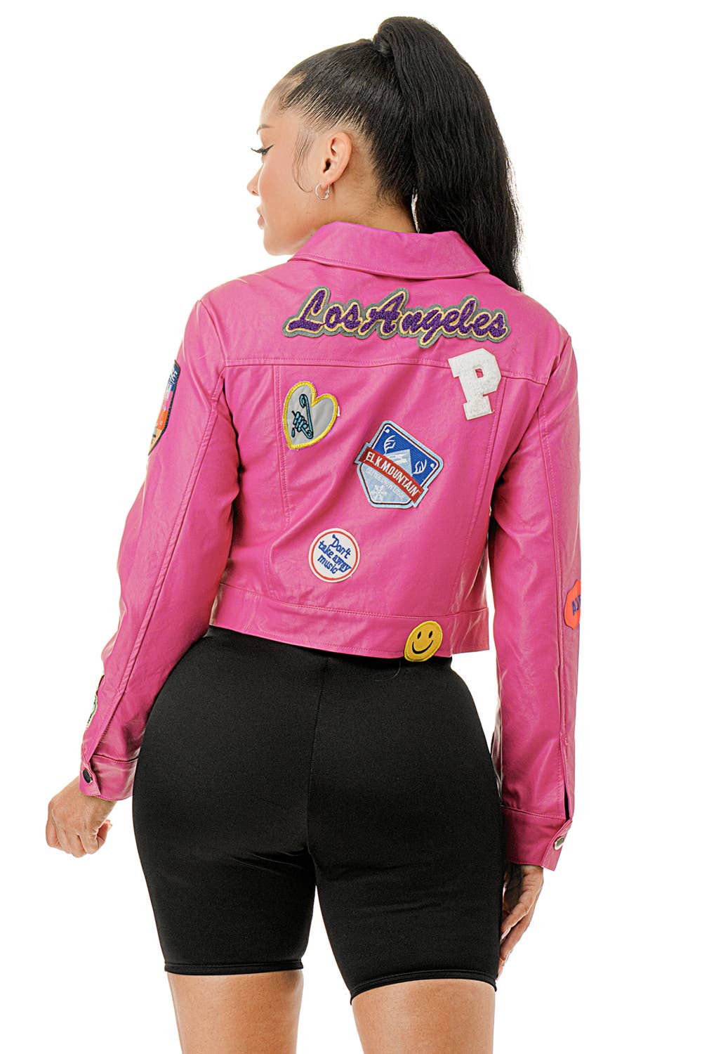 SALT - Wholesale Leather Jacket - Women's - (SJ5088)Multi Patch Cropped Faux Leather Jacket11