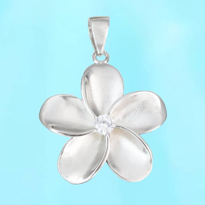Paradise Treasures Jewelry - Wholesale Pendant/Charm Necklace - Hawaiian Plumeria Pendant, Silver Plumeria W. CZ Pendant, Hawaiian Jewelry Christmas Present, Anniversary Gift, Birthday Gift1