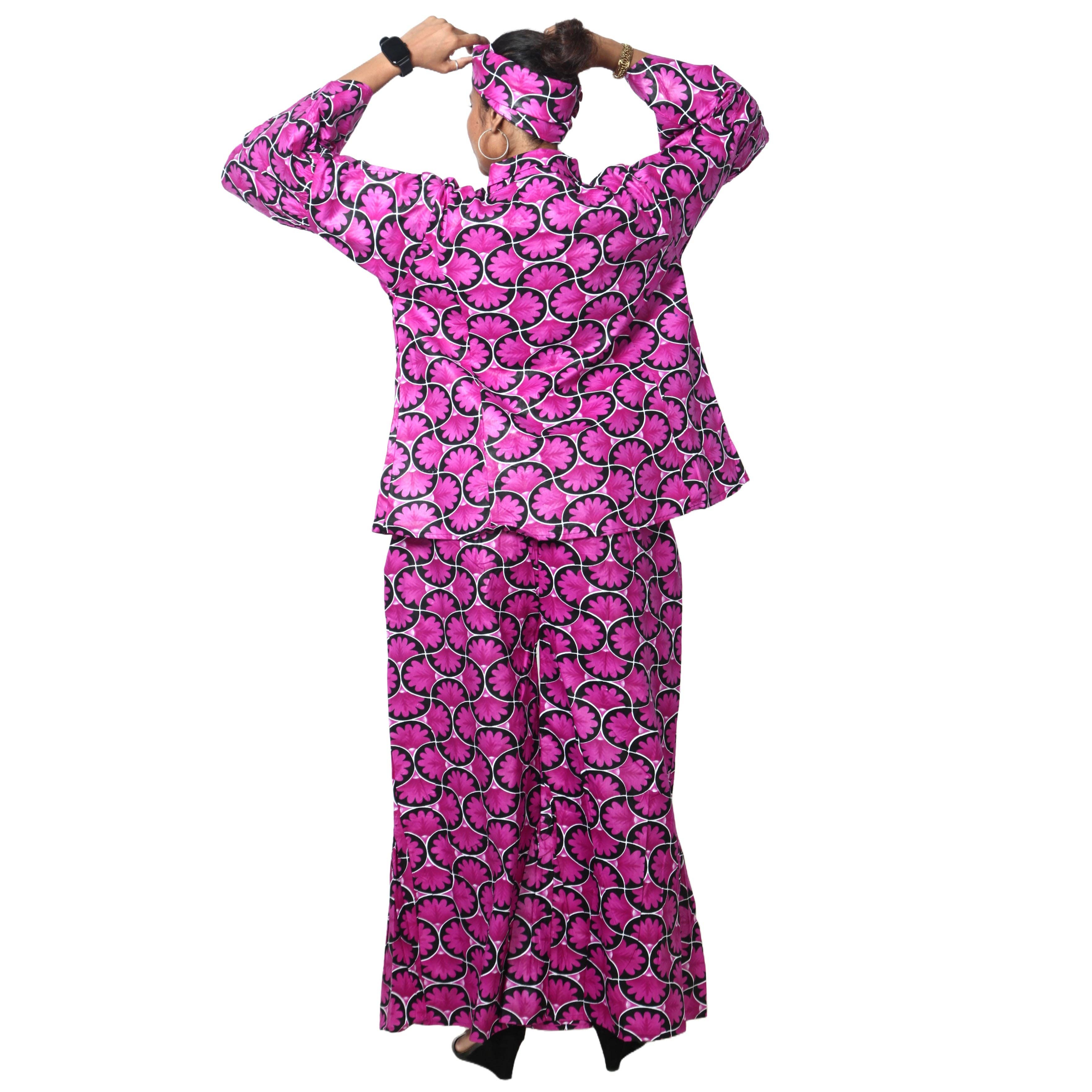 African Stars - Vente Ensemble haut et pantalon (PAS d'intérieur) - Femme - Ensemble Chemisier Femme et Pantalon Palazzo -- Imprimé FI-40508