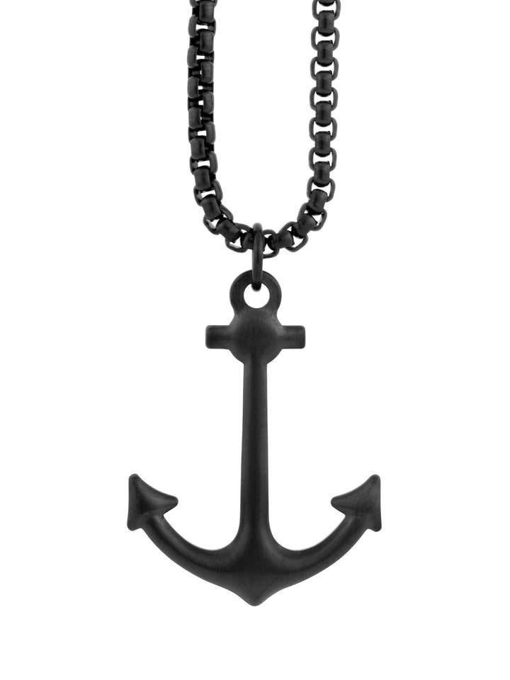 Pingente / Colar Âncora Portus Preto Fosco 70 cm por atacado de Blackskies