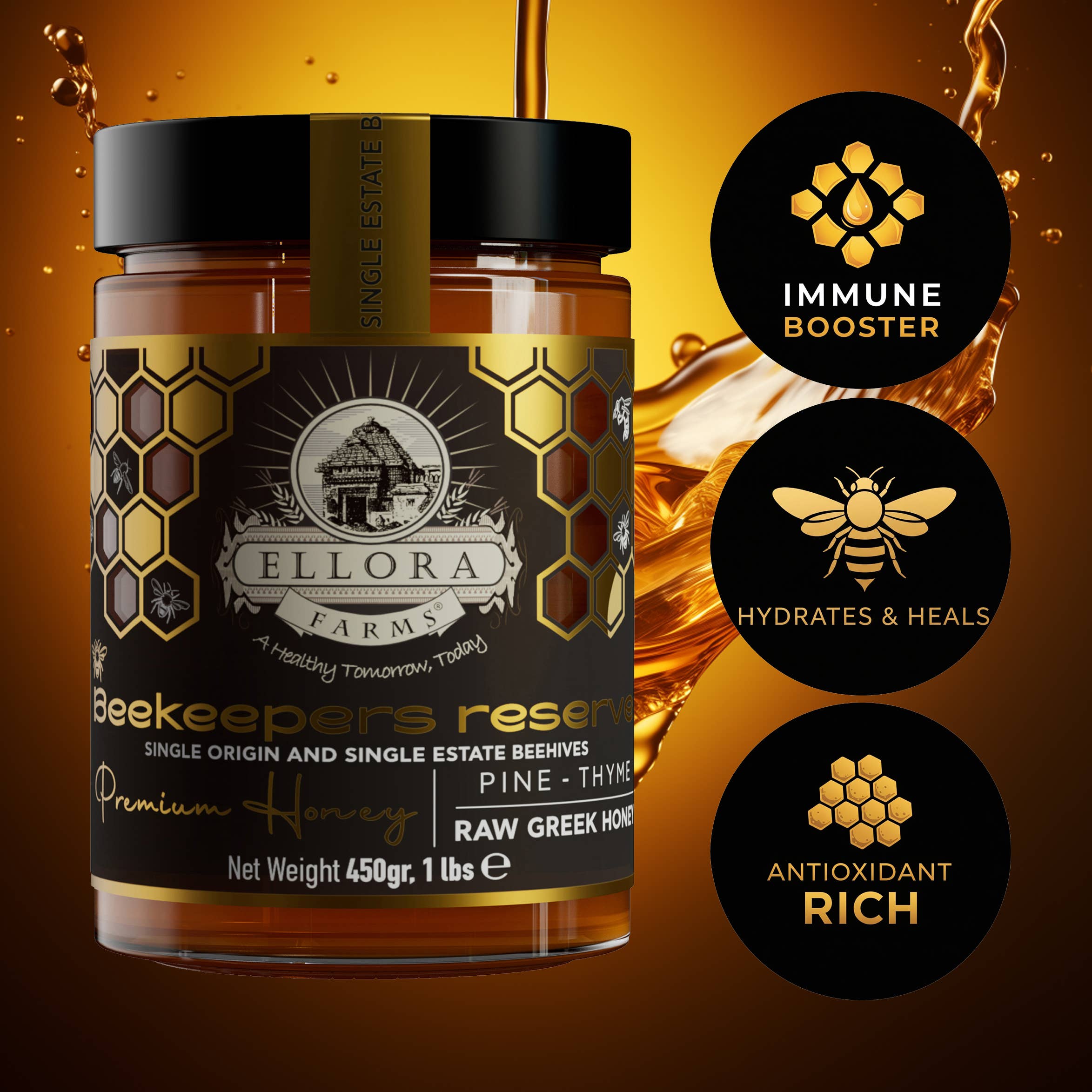 ELLORA FARMS - Wholesale Honey - Single Estate PDO Greek Raw Honey, Pine & Thyme, Gift 450g 7