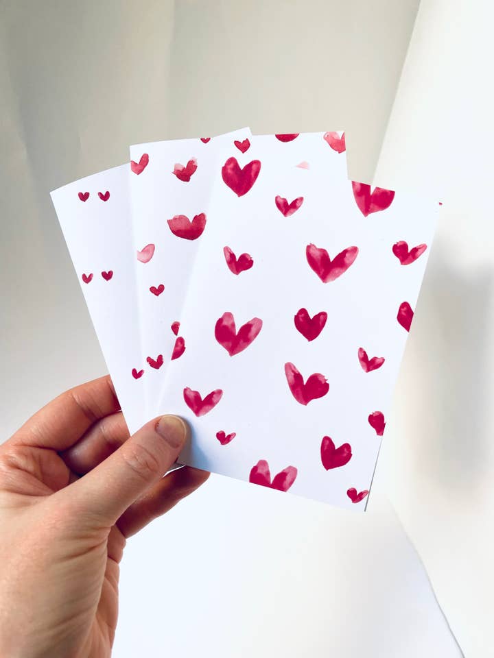 Watercolor Hearts Valentine Set Notecards, Modern Cards for wholesale by Atelier By Cat