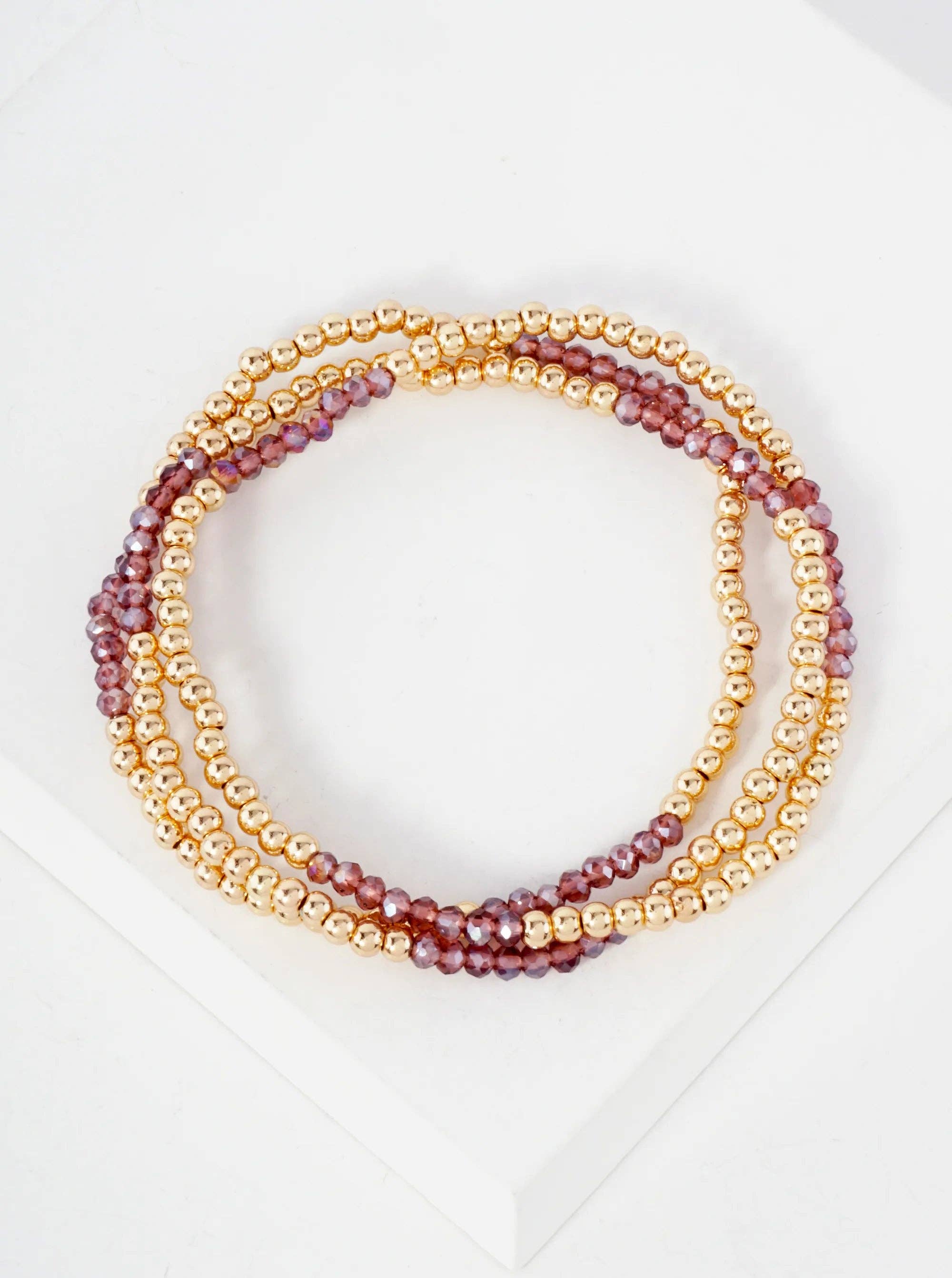 Wild Honey - Wholesale Jewelry Set - 3PC-Set Skinny Metallic Glass Beads Stackable Stretch Bracelets1