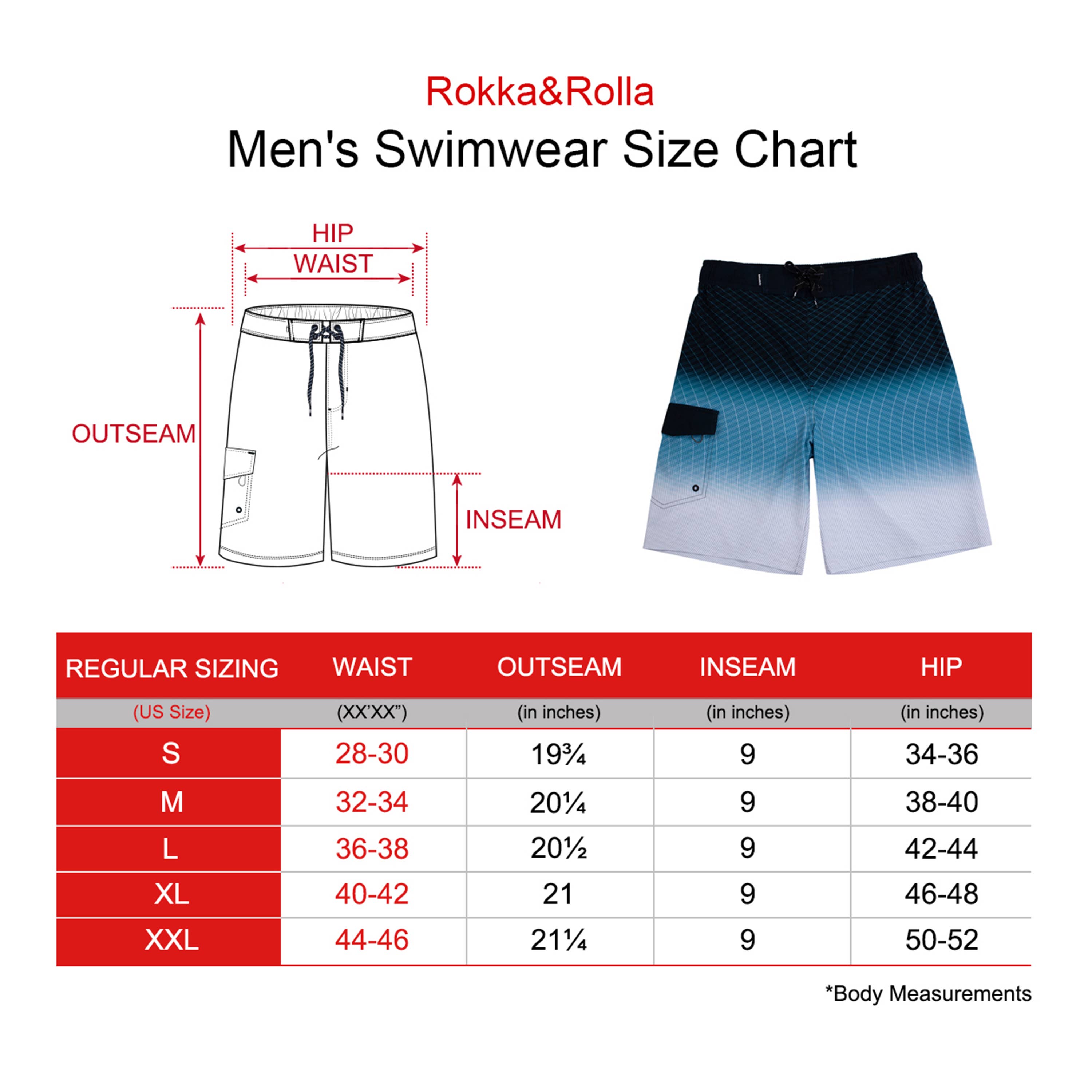 Rokka & Rolla - Wholesale Swim Shorts - Men's - Men's 9" Half Elastic Waist Board Swim Shorts Swimwear11