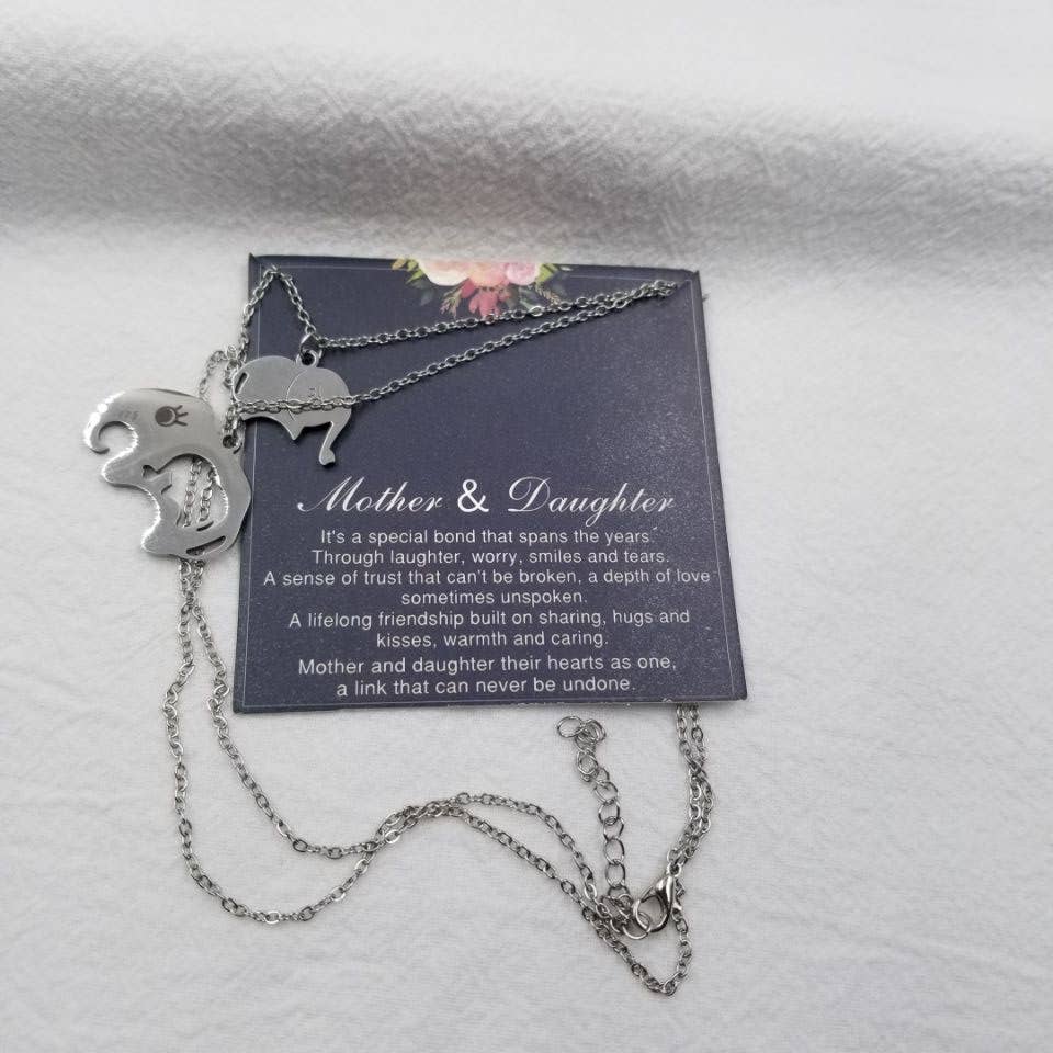 ENA Jewelry - Wholesale Pendant/Charm Necklace - Mother & Daughter Elephant Pendant Necklace1