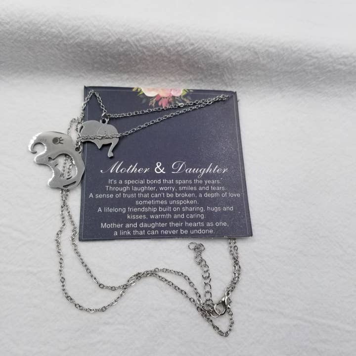 ENA Jewelry - Wholesale Pendant/Charm Necklace - Mother & Daughter Elephant Pendant Necklace1