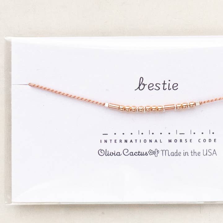 Bestie or CUSTOM Word Morse Code Bracelet - Elena sku for wholesale by Morse and Dainty Hand Made Morse Code Dainty Jewelry