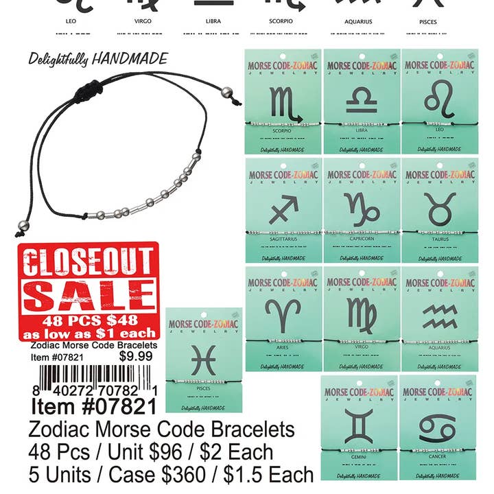 Puka Creations - Wholesale Beaded Bracelet - Zodiac Morse Code Bracelets0