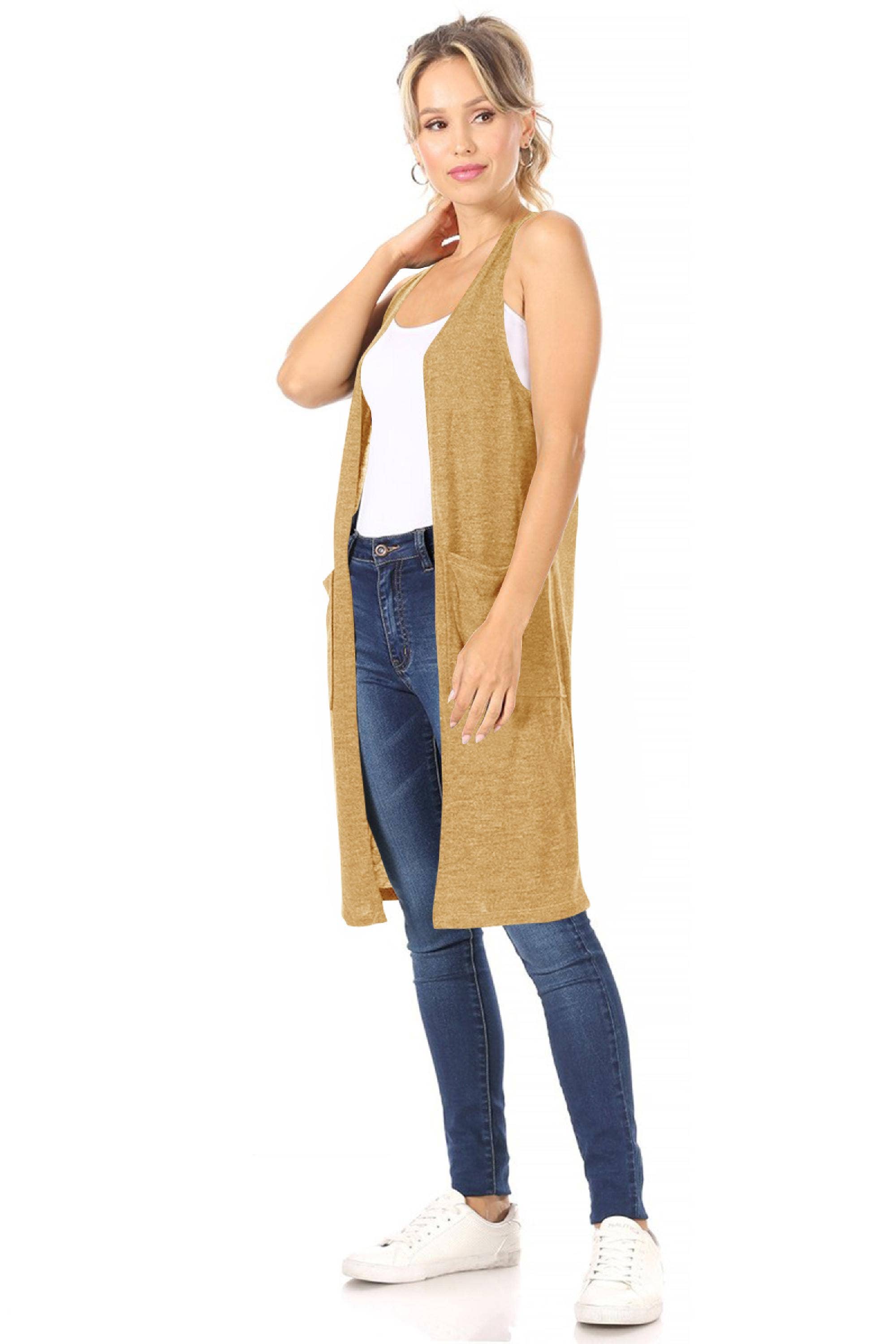 MOA COLLECTION - Wholesale Outerwear Vest - Women's - Women's Casual Solid Knit Long Vest with Pockets22